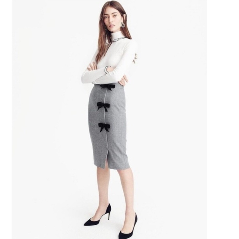 J.Crew Pencil Skirt Women 8 Gray NWT Wool Velvet Bow H3499 Side Blogger Fave